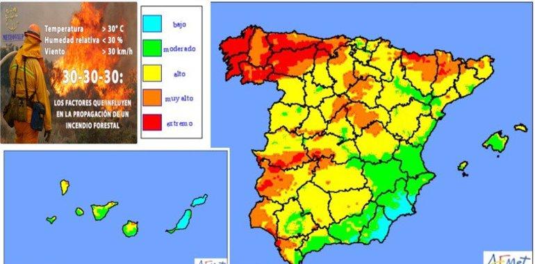 La AEMET mantiene Asturias en riesgo extremo de incendios forestales