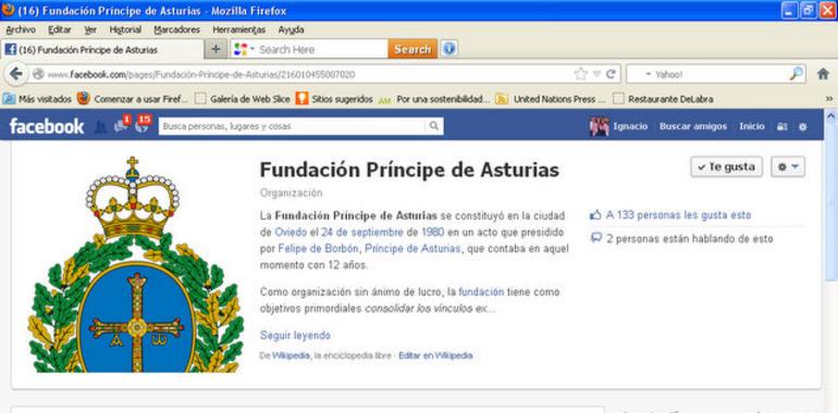 La Fundación Príncipe de Asturias colega en Facebook 