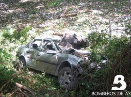 Cuatro heridos al caer su coche más de 10 metros al río en Javita, Cangas del Narcea