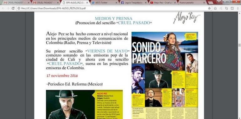 ‘Cruel Pasado’, nuevo sencillo de Alejo Pez: en Bogota 25,26 y 27 de abril