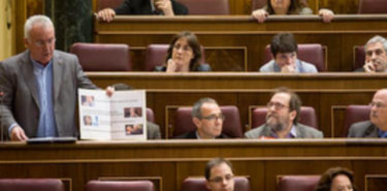 Los parlamentarios de IU, ICV y CHA, con la camiseta negra de los mineros, piden la dimisión de Rajoy
