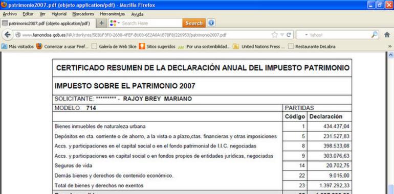 Rajoy publica la información de sus declaraciones fiscales en la web de Moncloa