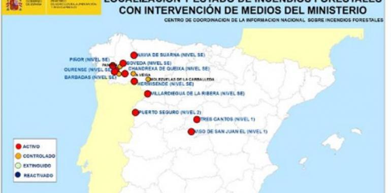 Amplio despliegue para combatir el fuego en Castilla y León, Castilla-La Mancha, Galicia y Madrid 