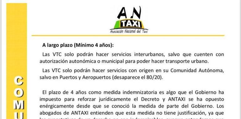 ANTAXI llevará a los tribunales los puntos del real decreto de VTC que no solucionen el conflicto