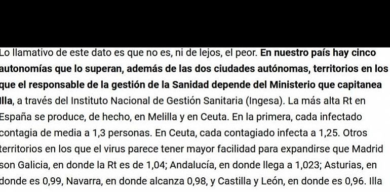 La web afin al PP, La Razón, asegura que la situaciòn epidemiologica en Asturias es peor que en Madrid 