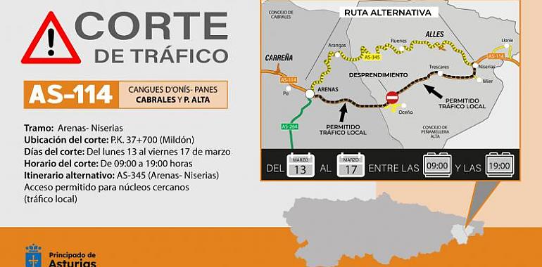 Corte de tráfico la próxima semana en la AS-114 por la obra de estabilización de una ladera en Peñamellera Alta