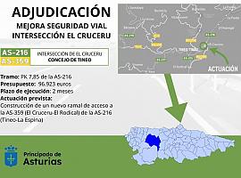 Adjudicadas las obras para mejorar la seguridad vial en la intersección de El Cruceru, en Tineo, con un presupuesto de 96.923 euros