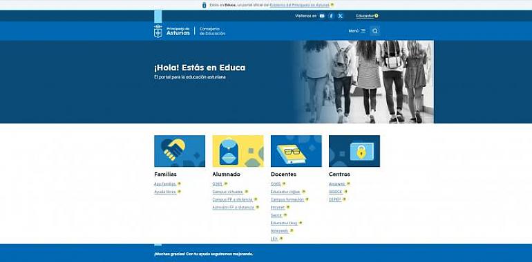 Una nueva portada web que aglutina los servicios digitales para familias, alumnado, centros y profesorado