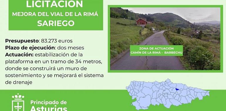 Fomento anuncia importante proyecto de mejora para el Vial de La Rimá en Sariego por 83.200 euros