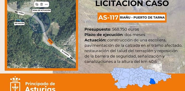 568.000 euros para las obras de mejora de la carretera AS-117 entre Riañu y el puerto de Tarna, en Caso