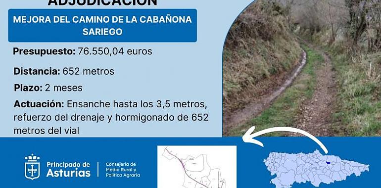 Medio Rural impulsa la conectividad en Sariego: adjudica la mejora del camino de La Cabañona con una inversión de 76.550 euros