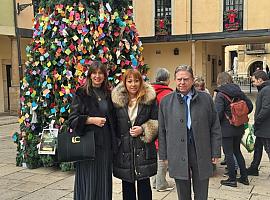 Los deseos de los ovetenses iluminan el "Árbol de los Sueños" en la Plaza del Fontán