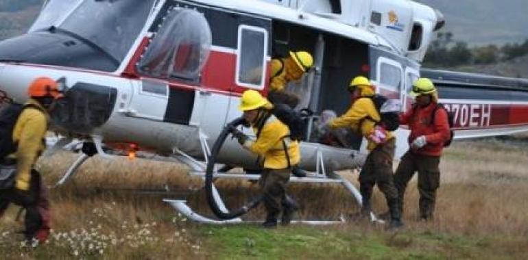 Bomberos chilenos luchan denodadamente contra el fuego en miles de hectáreas