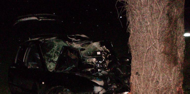 Conductor herido al salirse el coche de la vía y chocar con un árbol en Villajulián, Tineo