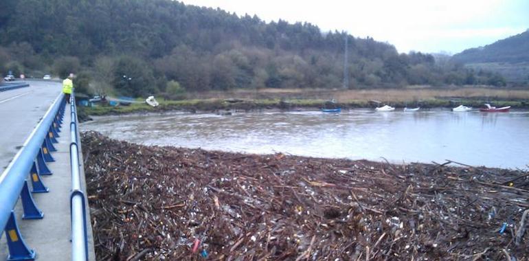 Cierre temporal del puente N-632 sobre el Nalón por la acumulación de material arrastrado por el río