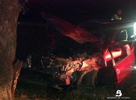 Conductor herido tras empotrarse su vehículo contra un árbol a la entrada de Tineo