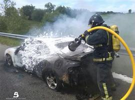 Arde un vehículo por completo en la A-8 a la altura de Colunga