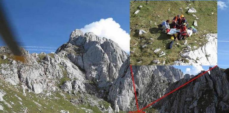 Escalador herido en una pierna subiendo Torres de Cebolleda, en Cangas de Onís