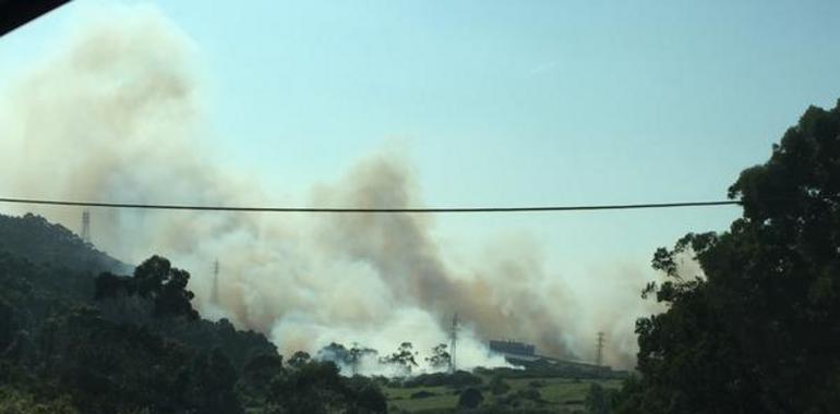 Bomberos luchan contra un gran incendio que se expande cerca de Alcoa