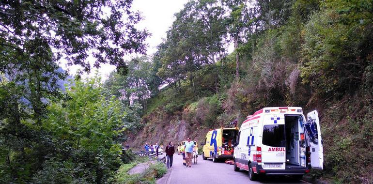 Un conductor herido tras caerse por un terraplén en Piloña