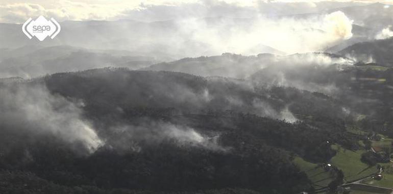 Catorce incendios forestales siguen activos en Asturias, con diez ya controlados 