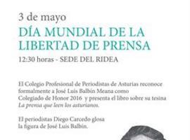 José Luis Balbín será nombrado este martes Colegiado de Honor de los Periodistas de Asturias