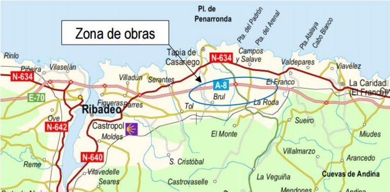 Cortes de tráfico en la A-8, entre Barres y Tapia, para reparar el firme 