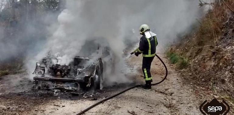 El fuego destruye un turismo en Cardoso de Llanes