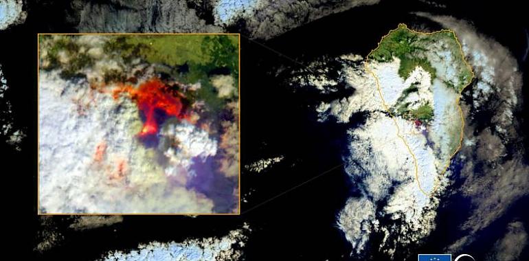 Imagen por satélite del despertar del volcán en La Palma