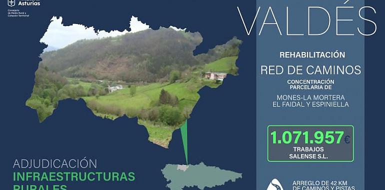 Adjudicadas por 1,1 millones las obras de la red de caminos de la concentración parcelaria de Mones, La Mortera, El Faidal y Espiniella, en Valdés