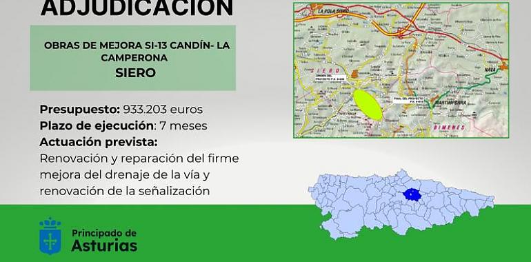 Fomento transforma la carretera SI-13 en Siero con una inversión de casi un millón de euros